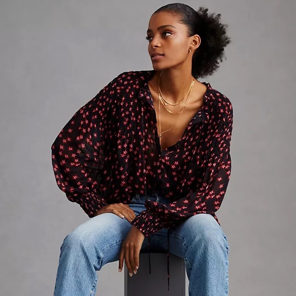 Temperley London X Anthropologie Women's Star Tie Front Blouse